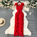 High-end banquet dress, premium affordable luxury, niche pleated three-dimensional ruffle trim, slim-fit long elegant dress for women