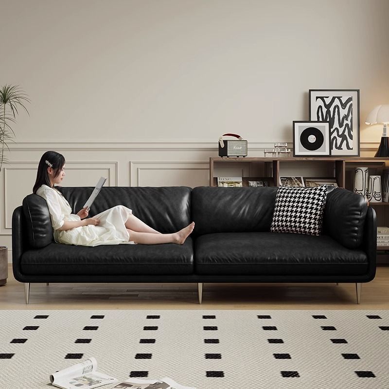Leather sofa living room italian normcore office reception retro straight row small apartment plaid leisure double three person sofa