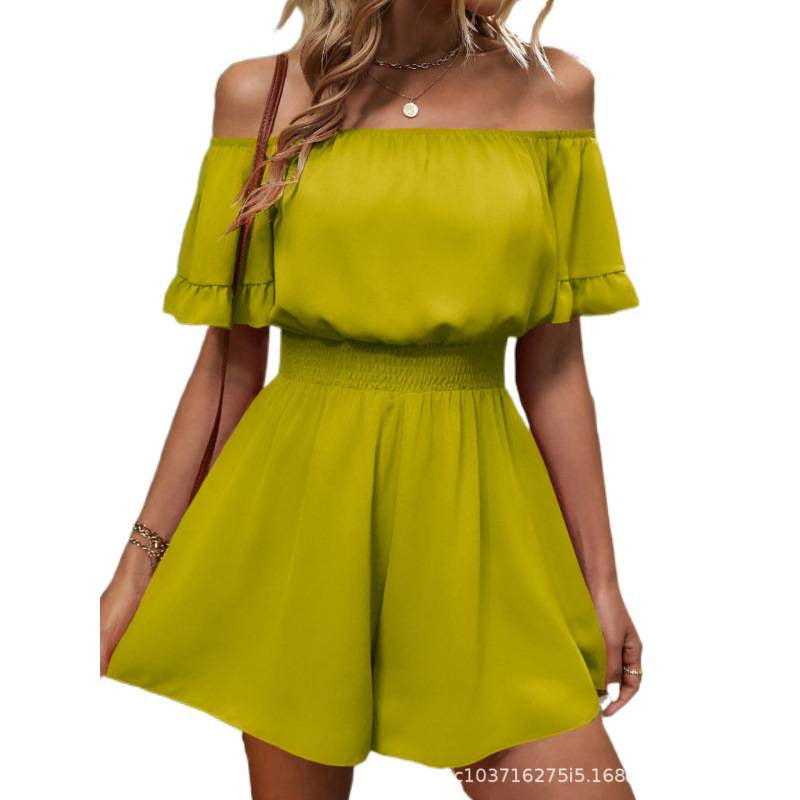 women's fashion:  summer new arrival - off-the-shoulder jumpsuit with ruffle trim