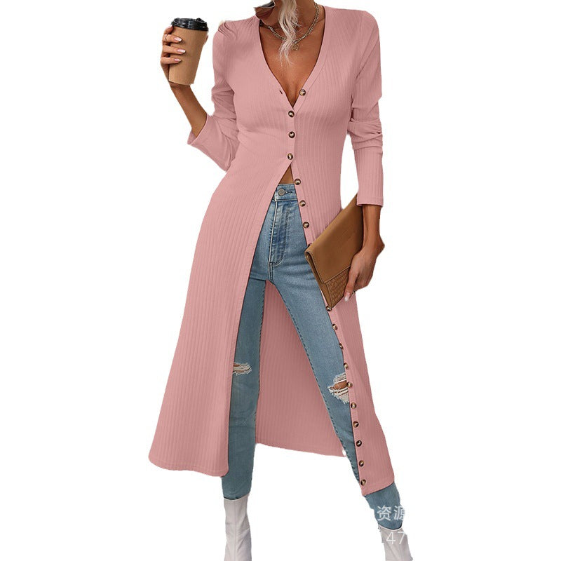 Shangxin Foreign Trade 2023 European and American Button Long Pit Strip Thin Jacket Open Dress