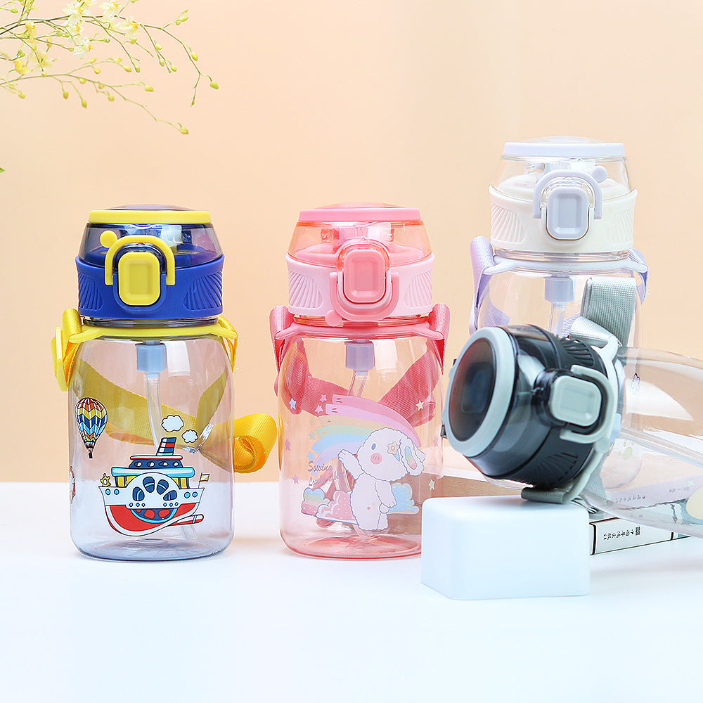Factory personalized cute cartoon kids plastic cup duckbill straw cup portable strap cup cross-border water cup