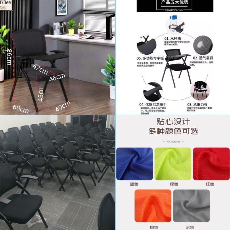 Foldable training chair with writing tablet - all-in-one folding chair for meetings, conference rooms, training, and office use