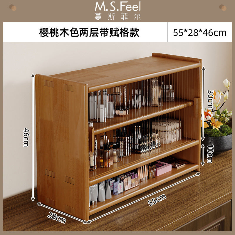 Solid wood desktop cosmetics storage box rack countertop sundries storage cabinet desk figure display finishing cabinet