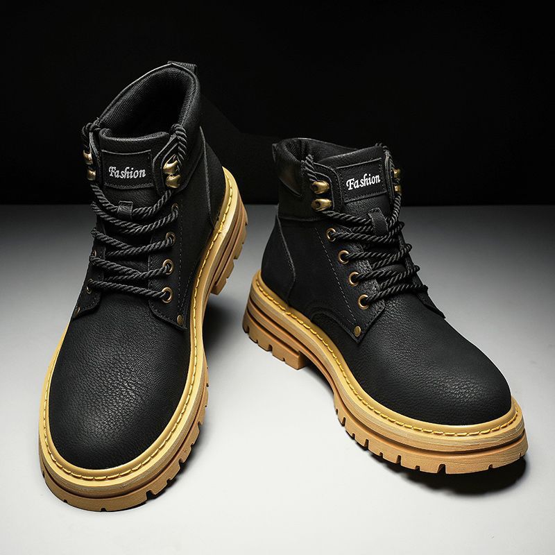 2025winternew arrivalhigh-top bootsmentrendyeasiest for matchthick solecasual leather shoesworkwear sneakerstrendy shoes for men