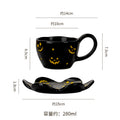 Creative halloween-themed ceramic cup and saucer set, featuring an irregular design with pumpkin and bat motifs. perfect for coffee or tea