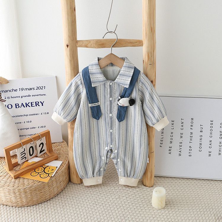 Spring autum baby khaki stripesk-style infant baby spring clothes long sleeves onesie rompers outing clothes
