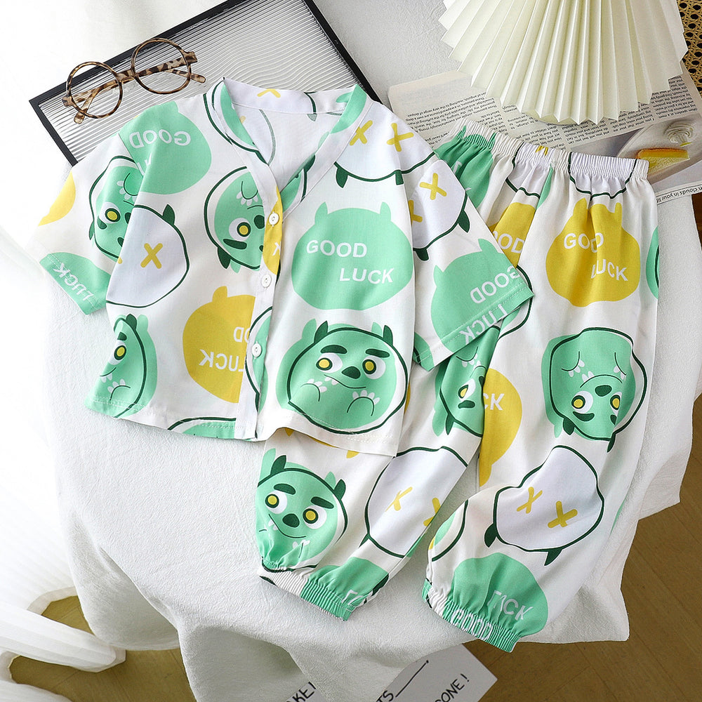 Kids' cotton linen pajama set - summer boys' and girls' sleepwear - rayon two-piece set - cotton linen air conditioning suit - children's clothing