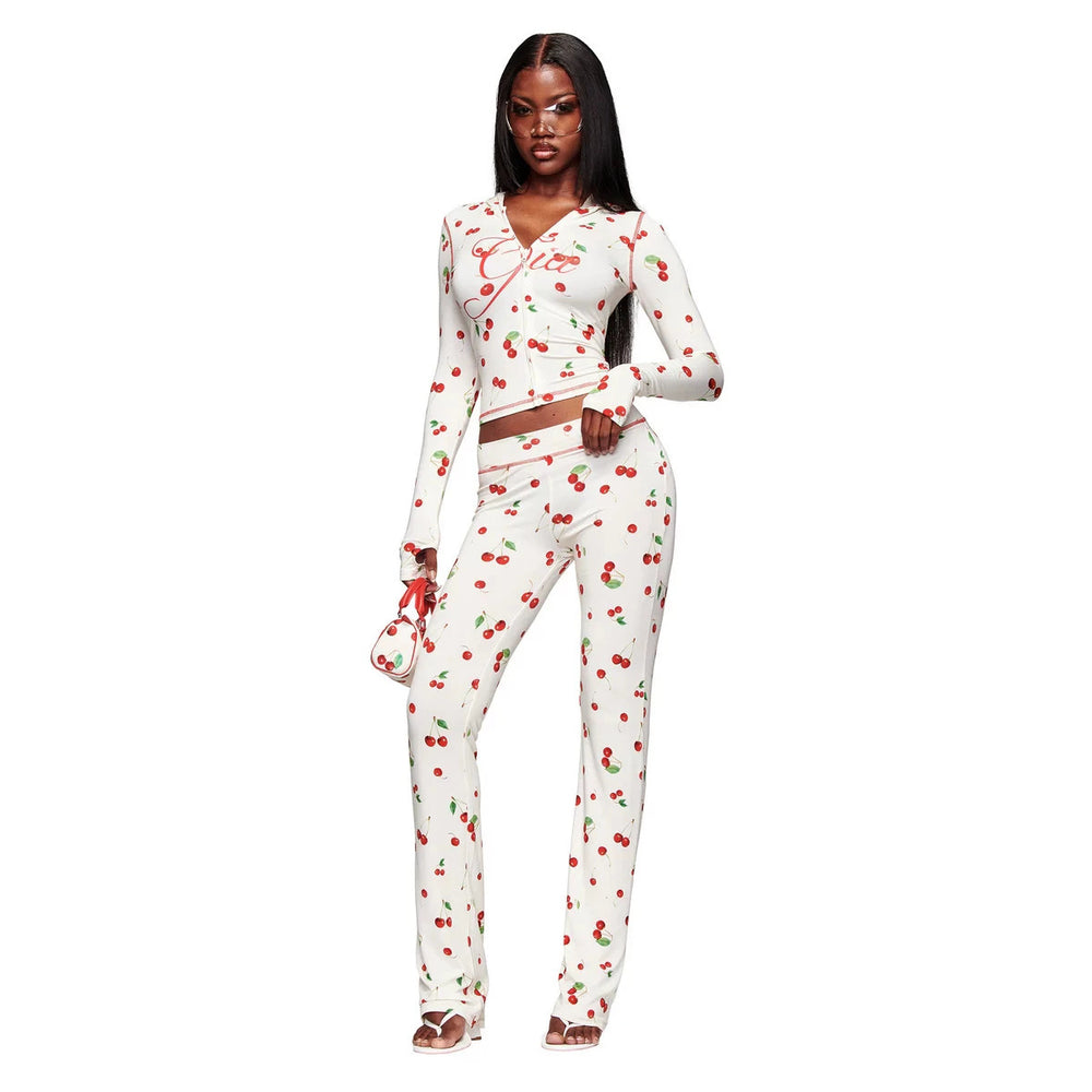 european and american style women's long-sleeved top and shorts set, featuring trendy digital prints, blair-style cuffed joggers, and a two-piece design