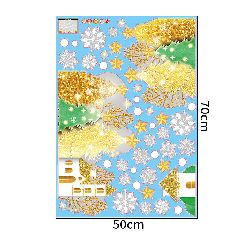 Christmas decoration glass door sticker shop window scene arrangement golden Christmas tree snowflake glue-free static sticker