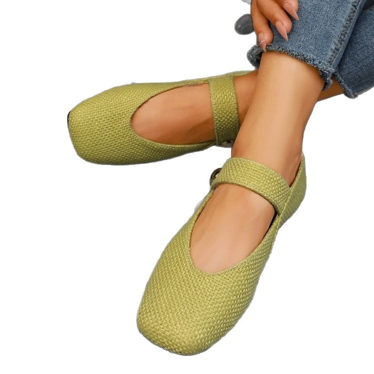 Exportplus size women's shoes casual spring and summer one-piece fly woven square toe mary jane flats woven flats soft bottom flats