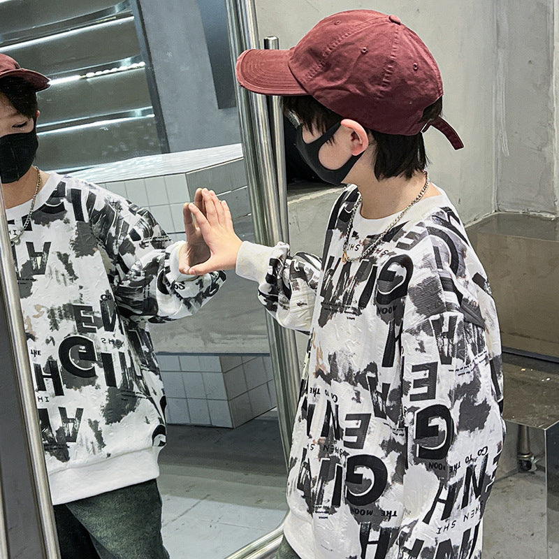 Boys' sweatshirt - spring/autumn collection  - new kids' long-sleeve base layer - cool & trendy crewneck top for boys - autumn apparel