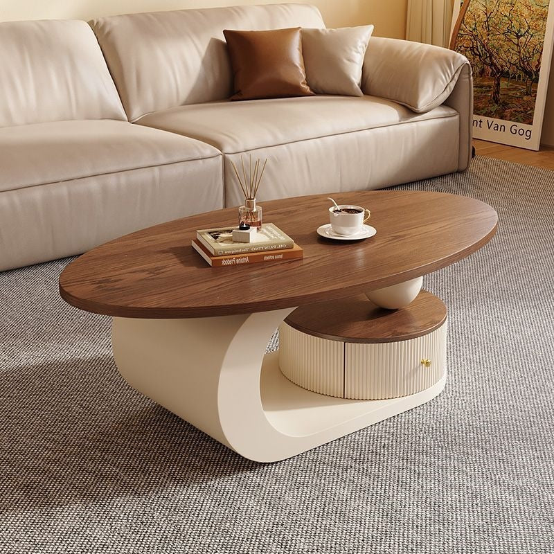 Second-hand style accessible luxury walnut color coffee table living room for home oval coffee table casual modern combination new arrival small coffee table