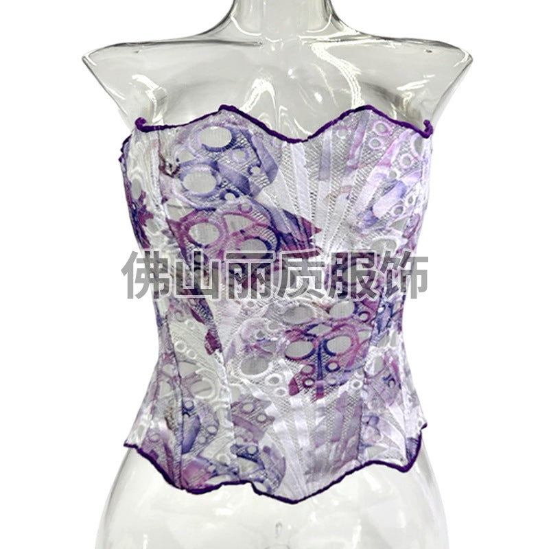 European and american court style hollow-out lace mesh corset bustier - breathable mesh sexy shaping top