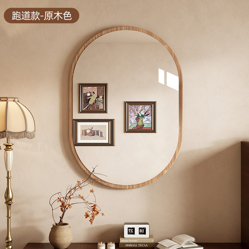 Retro bathroom mirror wall self-adhesive toilet washstand medieval makeup mirror non-punching half-body mirror wall-mounted
