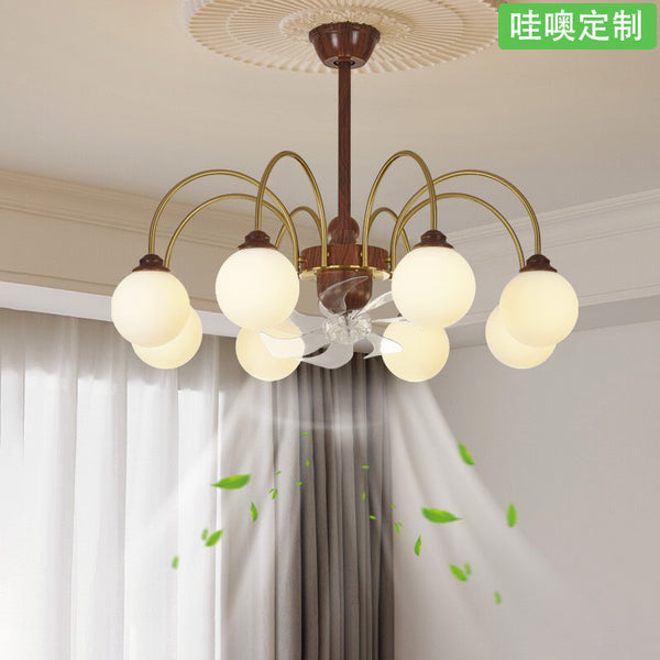 [Wow] Ceiling fan light American retro magic bean chandelier medium antique retro walnut pattern large wind fan light