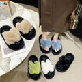 2025 autumn/winter trendy fuzzy slippers - instagrammable, versatile, women's outdoor wear, one-strap mules, chunky platform, criss-cross design