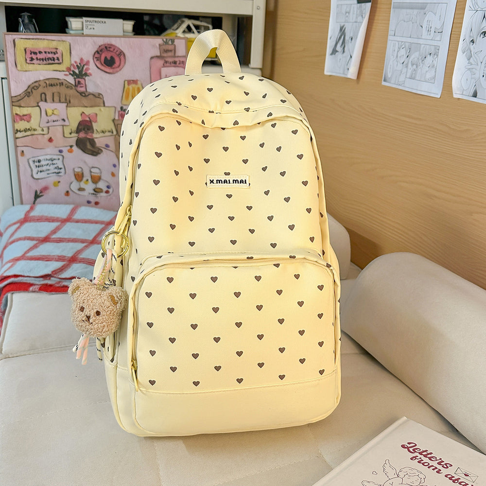 Korean style heart & polka dot backpack - women's large capacity college style student backpack - trendy, versatile, and cute