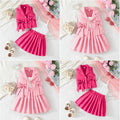 new girls' sweet bowknot three-piece suit: sleeveless vest + camisole + pleated skirt