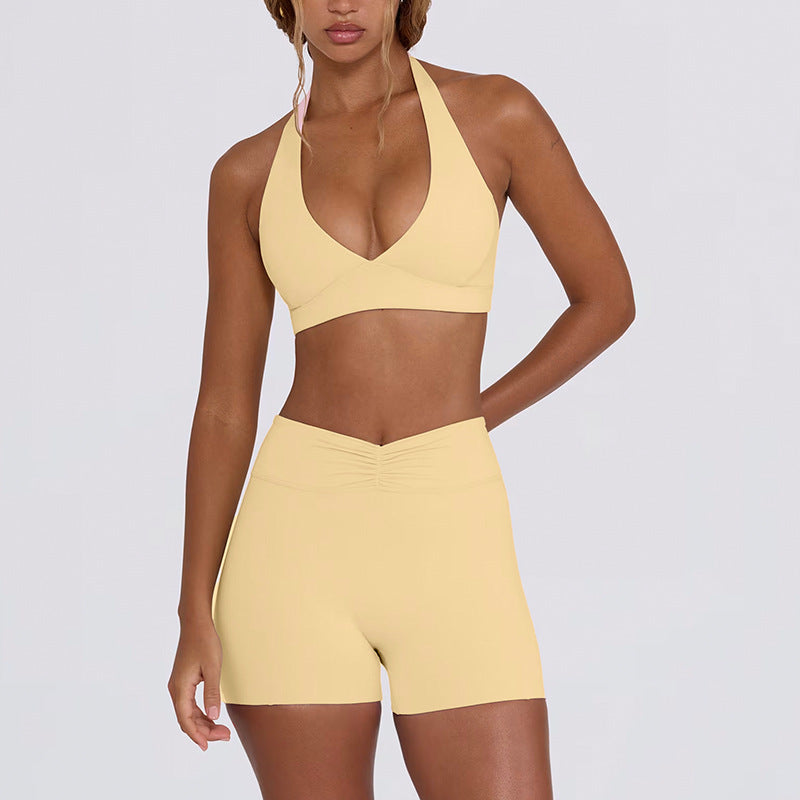 butt lift, tummy control, slimming look chest pad, running fitness shorts, halter sports intimates bra, yoga wear suit for women