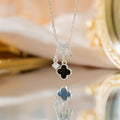 [copper inlaid with zirconium] cross-border four-leaf clover shell necklace, high-end accessible luxury women's flower, simple and versatile sweater chain jewelry