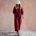 european and american cross-border spring/autumn new arrival: knotted, high-end style shirt with three-quarter sleeves – effortless vacation v-neck set