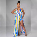 spring european and american cross-border  foreign trade lace-up sexy fashion patterned shorts backless halter two-piece set