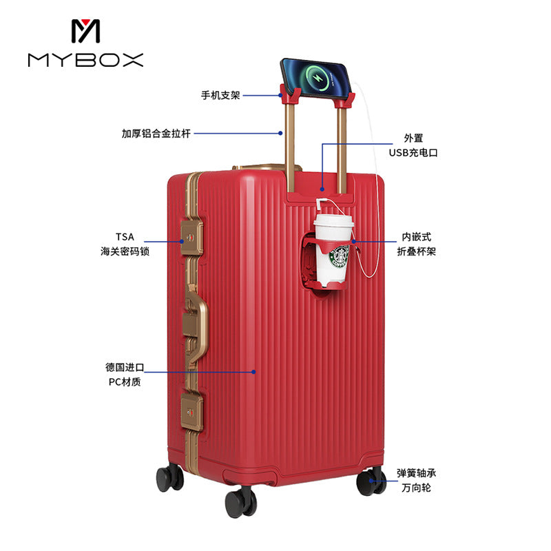 MYBOX new large-capacity durable silent universal wheel aluminum frame trolley case is a must for business travel