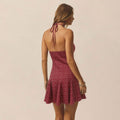 summer new arrival:  cross-border wine red polka dot floral dress - fitted waist ruffle hem mini dress for women