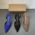 Z's 2026 spring new pointed-toe mules, black rhinestone sexy high heel women's sandals