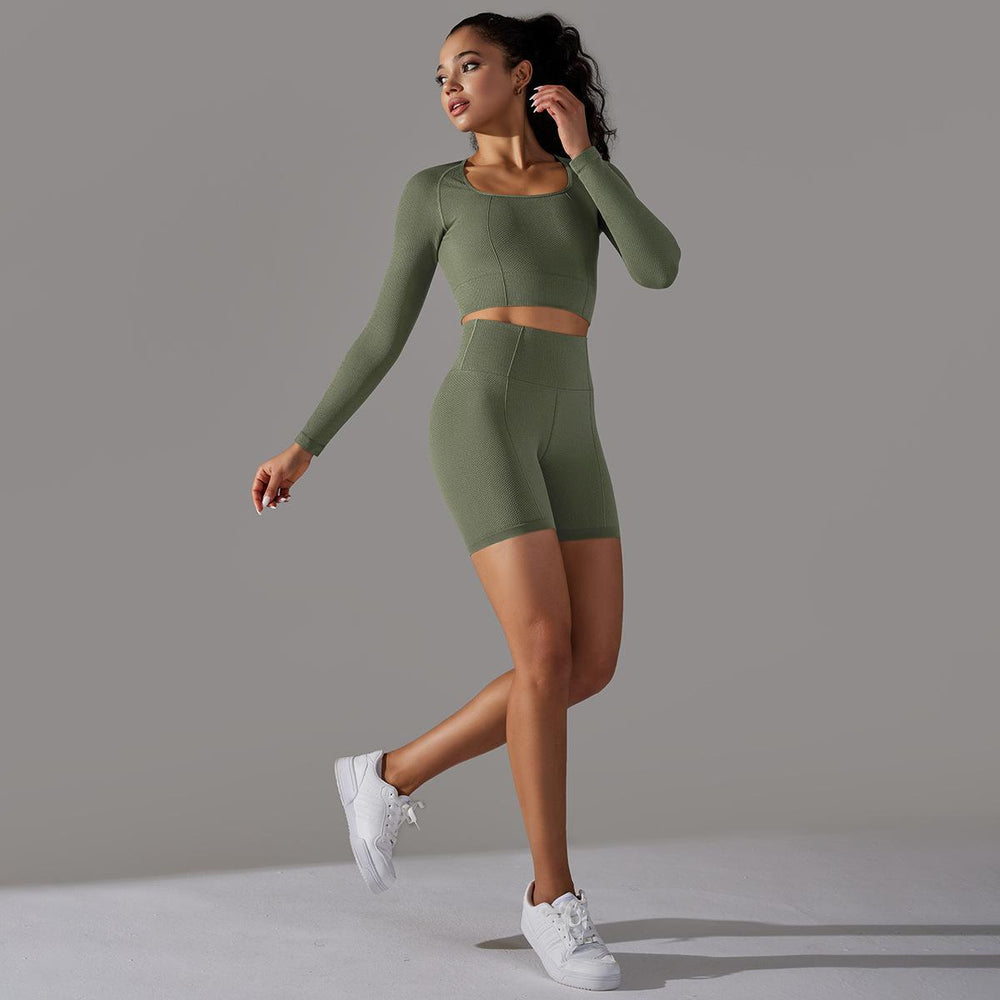 new arrival seamless jacquard knitting yoga wear breathable tight sports suit high waist hip lifting running fitness wear