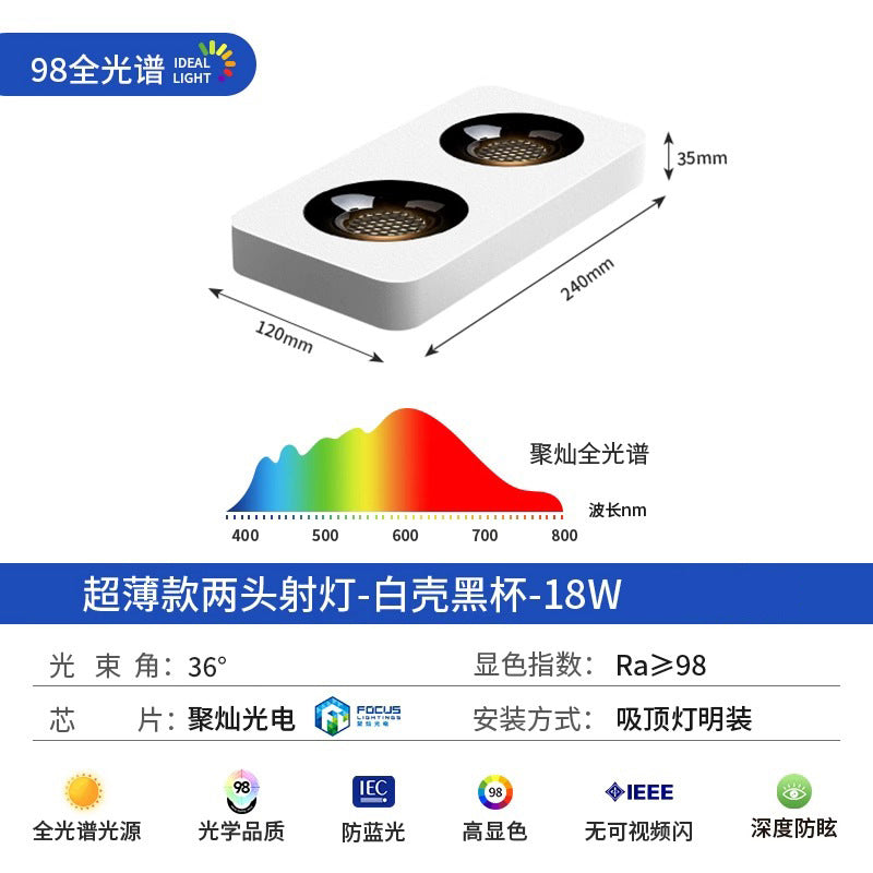 Ultra-thin surface-mounted single-head, double-head, three-head, no ceiling, no main light, casual living room, bedroom, ceiling-mounted anti-glare downlight