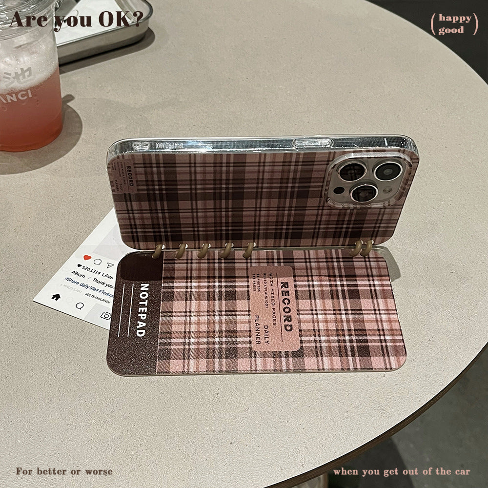 New letter plaid phone case creative notebook compatible with apple 16 pro max protective cover iphone 15 women's style