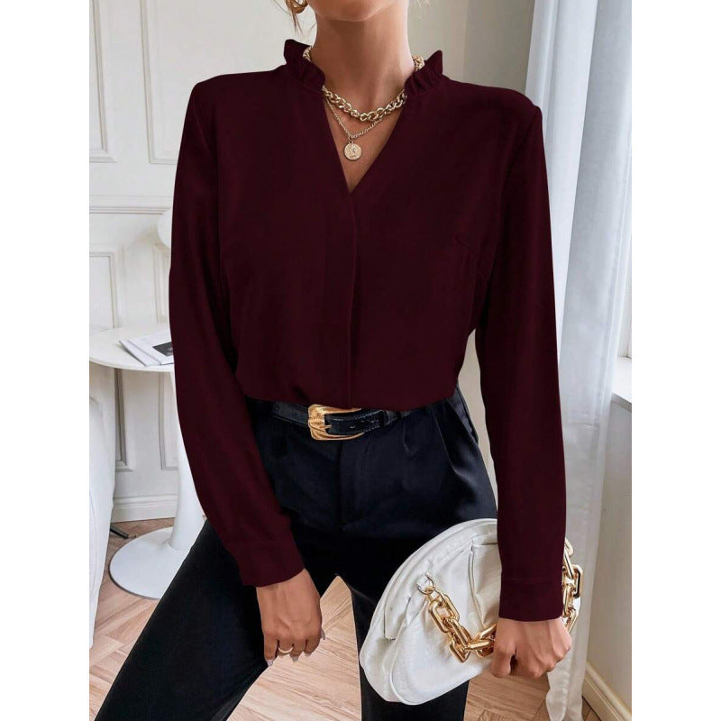 fashion:  autumn new arrivals - chic, minimalist, casual v-neck long sleeve loose fit shirt for women (us/eu)