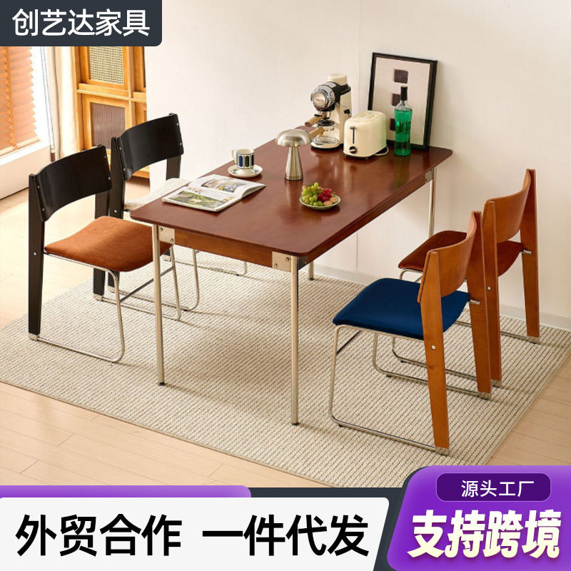 Retro wabi-sabi style magu chair small apartment medieval back dining table and chair fabric upholstered stackable casual dining chair