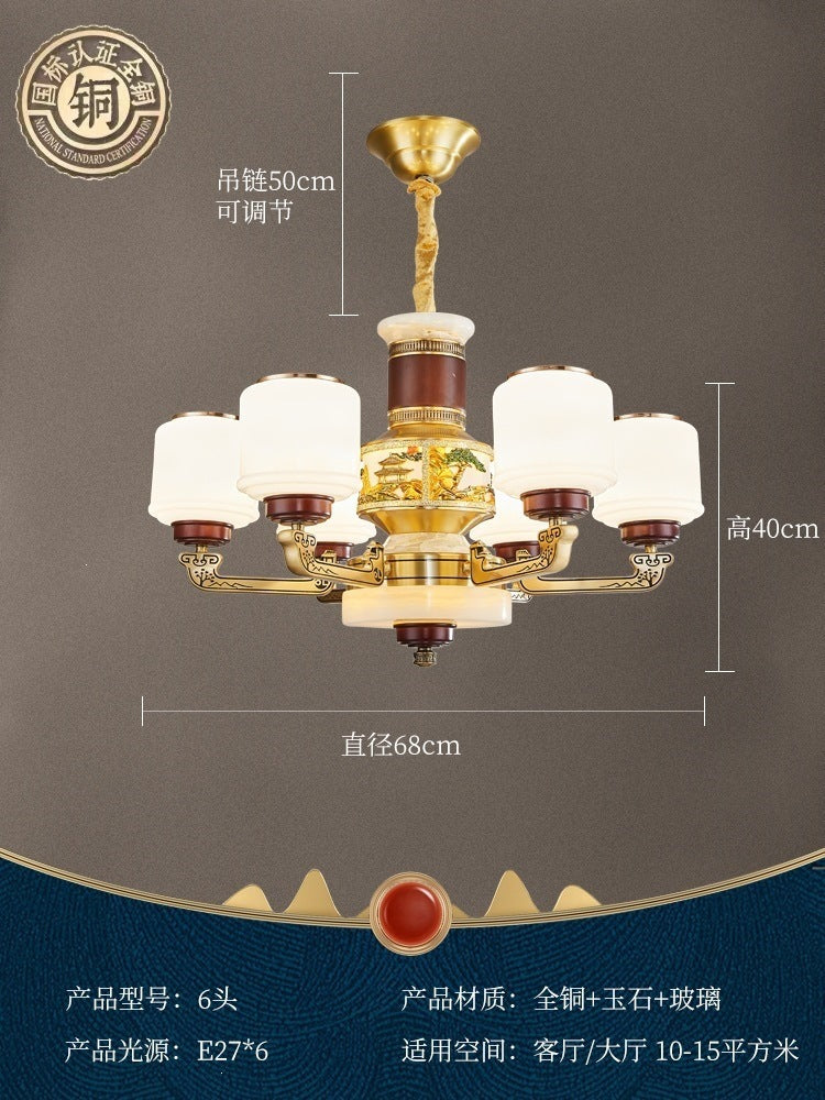 For home house classy chandelier natural jade duplex new lamp zhongshan full copper ancient town new chinoiserie marble