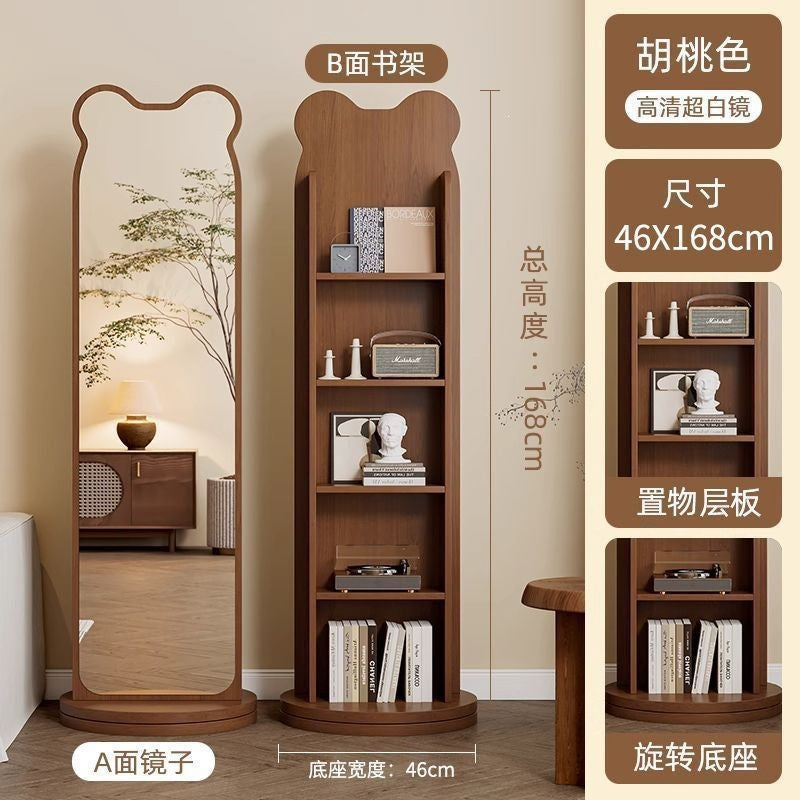 High-end new chinese style dressing mirror - bear rotating full-length mirror multifunctional floor-standing bookshelf try-on mirror