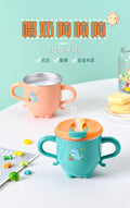 Kids' milk cup with measuring marks, baby straw cup for formula mixing and water drinking, stainless steel, drop-proof training cup