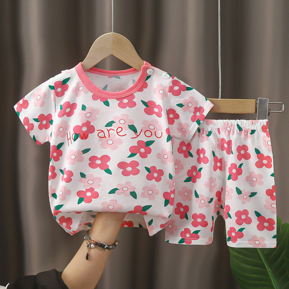 Kids' short-sleeve and shorts set - toddler & children's summer pure cotton underwear - boys' & girls' crew neck t-shirt