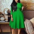 D3222 african plus size women's short sleeve stand collar fashion party swing dress three-quarter sleeve export dress