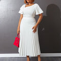 D3117  new arrivalruffles short-sleeved slanted shoulder eleganceexportplus size women's pleated fashiondress