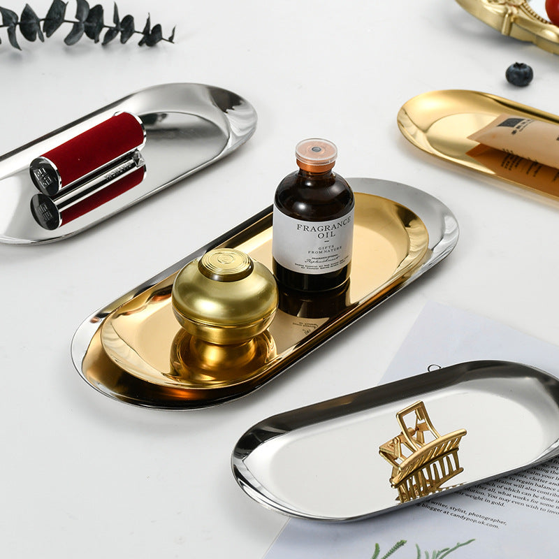 Korean style stainless steel oval tray - gold finish - bbq platter - creative restaurant nordic style dessert & pastry plate