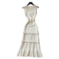 Qianjin wind sleeveless knittingelegantdress women's summer k-style round neck ruffles waist slimmingelegant long skirt