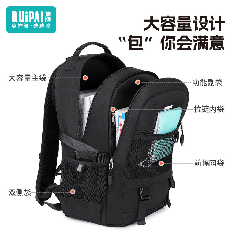 School bag for male junior high school students Large-capacity spine protection to reduce the burden School bag for middle school students High school students Multi-compartment backpack for boys