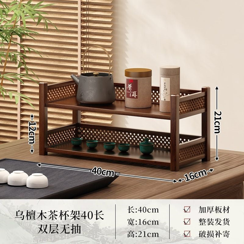 Solid wood storage rack small table antique rack tea set purple clay pot storage rack office desk tea table storage desktop