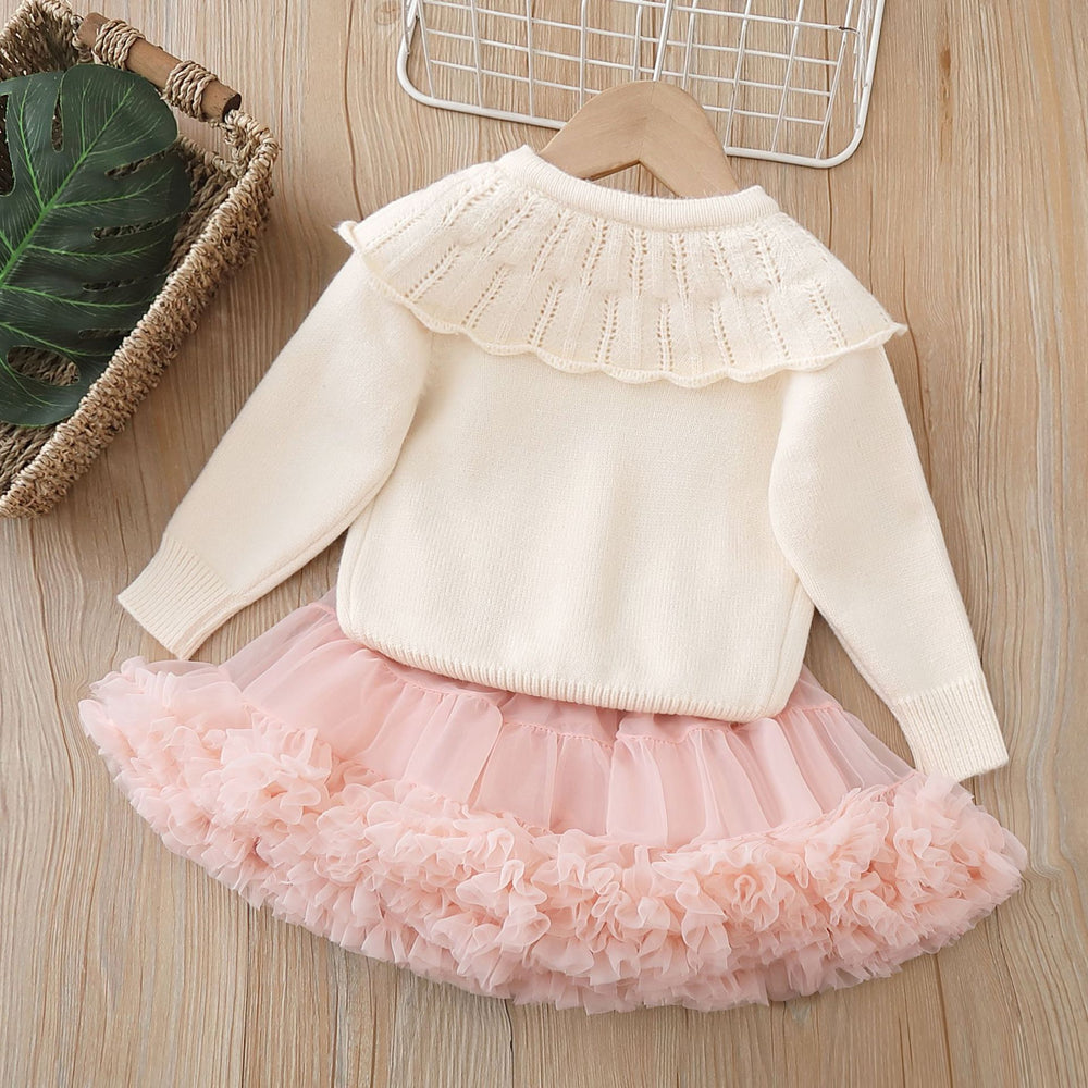 Girls' cardigan sweater princess dress two-piece set - puffy skirt autumn/winter new korean style knitted cardigan outfit for baby girls