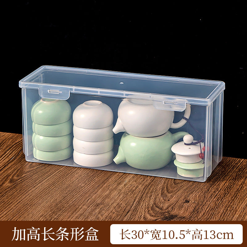Plastic Kung Fu tea teacup tea set storage box with lid, dustproof and stackable multi-functional transparent desktop storage box
