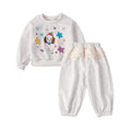 girls' spring/autumn tracksuit set - cartoon lace trim, outdoor two-piece korean style kids' clothing
