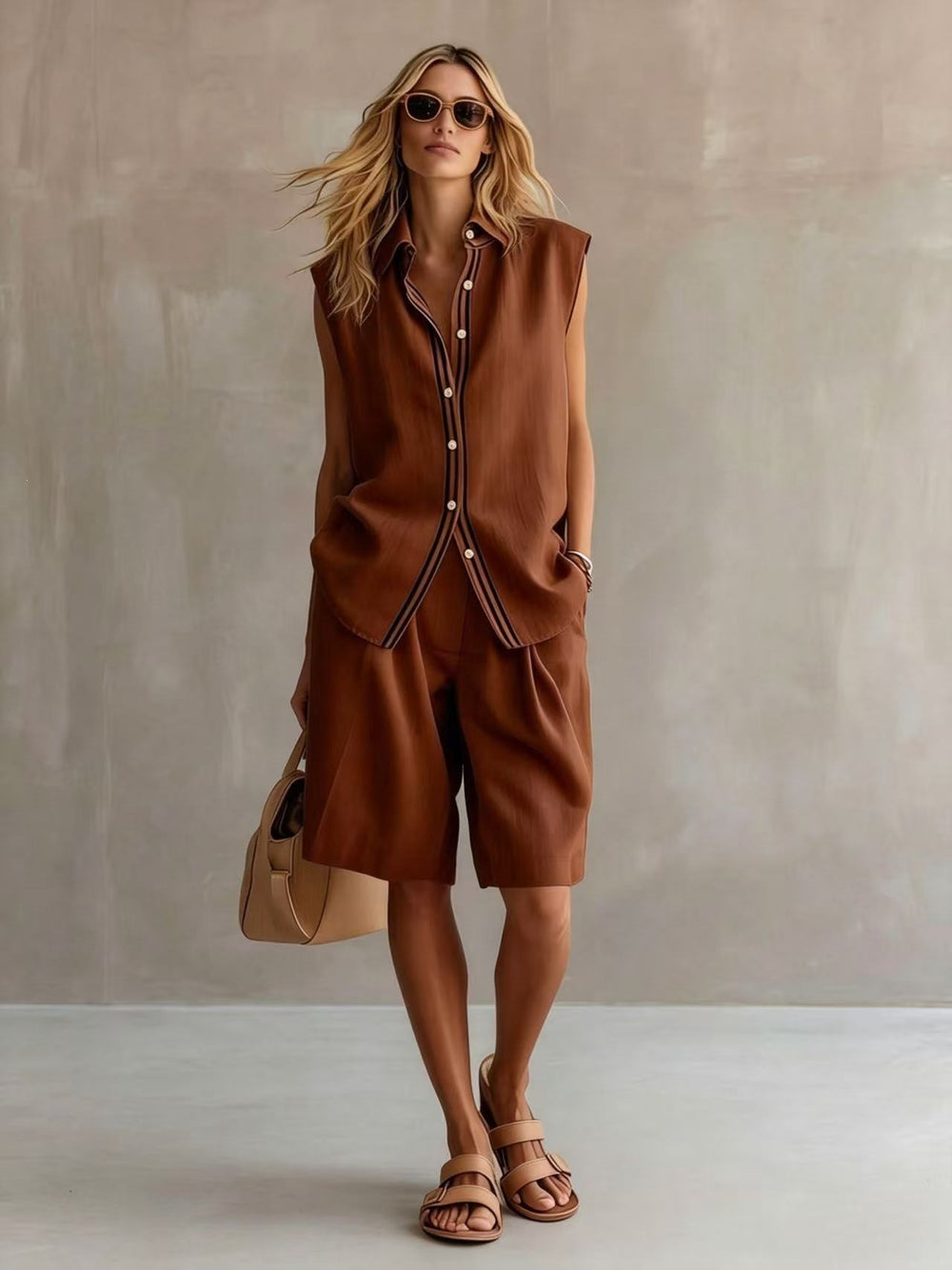 european and american cross-border summer casual fashion women's single-breasted sleeveless linen blazer and pants set