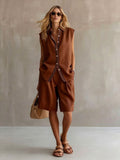 european and american cross-border summer casual fashion women's single-breasted sleeveless linen blazer and pants set