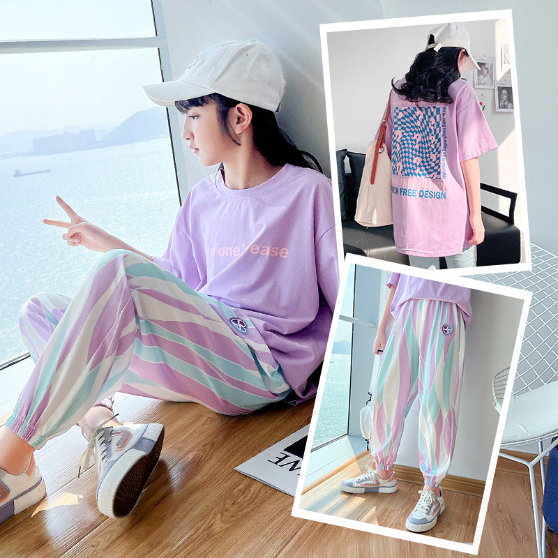 new girls' summer outfit set: casual activewear for big girls and kids - trendy and stylish summer short-sleeve clothing